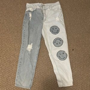 Two-Toned High Rise Jeans with Smiley Faces Rue 21